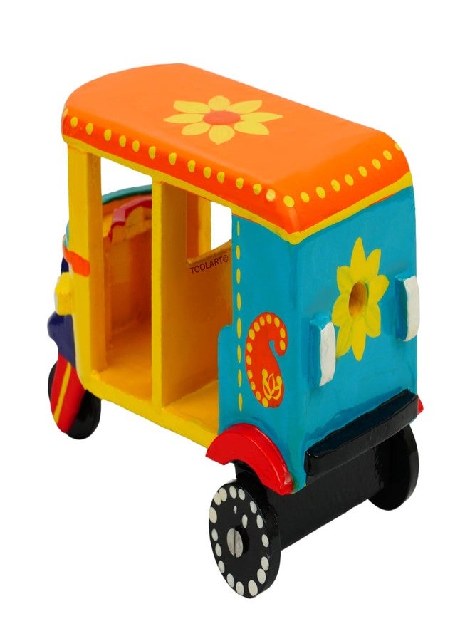 Toolart® Wooden Handcrafted Hand-Painted Auto Rickshaw Toy for Kids | Traditional Push & Pull Wooden Toy Showpiece | Best Birthday Return Gift (Small_Auto_Parent) (01) - Image 5